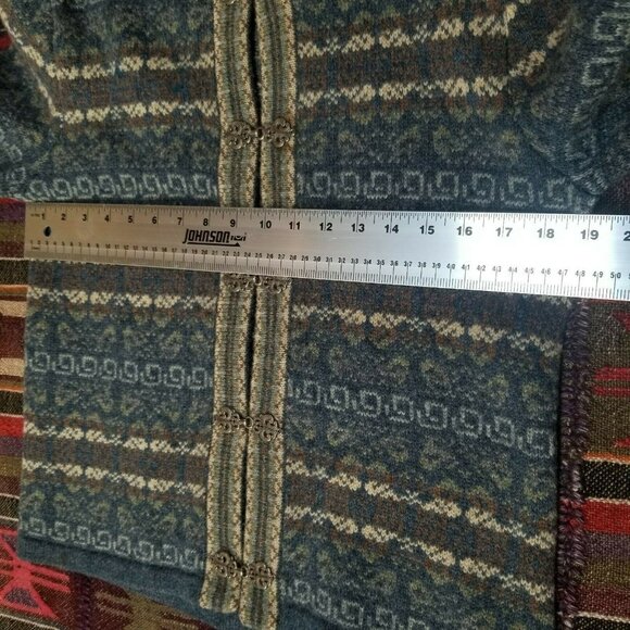 Telluride Clothing Womens XS Wool Fair Isle Cardigan Sweater Blue Chinese Button - Picture 4 of 6